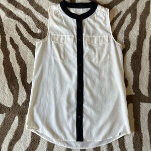 J Crew Factory Cream and Black Button-Down Top